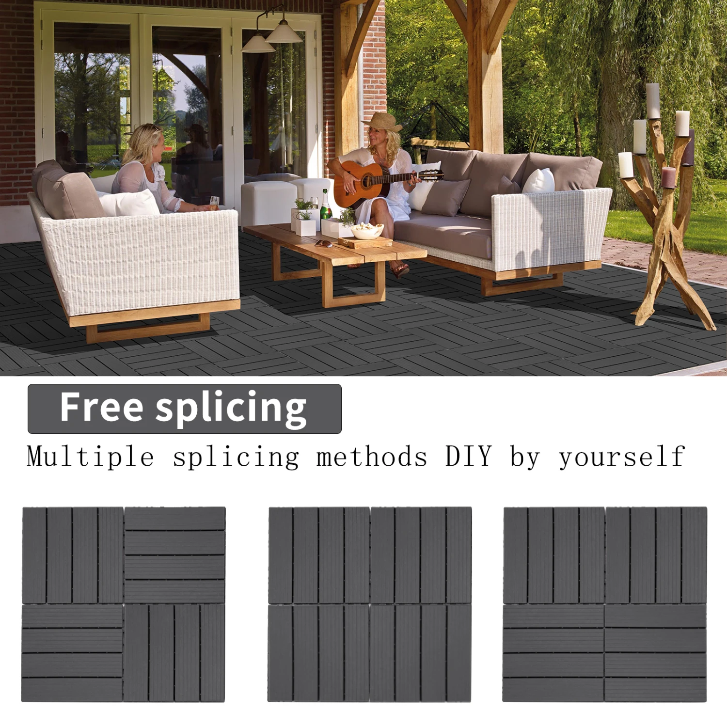 

Plastic Interlocking Deck Tiles, 11.8"x11.8"(Pack of 44), Patio Flooring Outdoor Waterproof All Weather Use for Garden Poolside