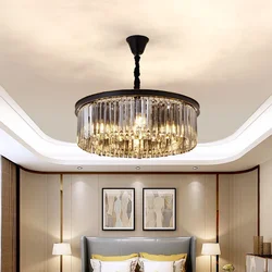 American Retro Gold Black Metal E14 Led Pendant Lights Chain Hanging Lustre K9 Crystal Suspension Lamp Loft Led Lamp Fixtures