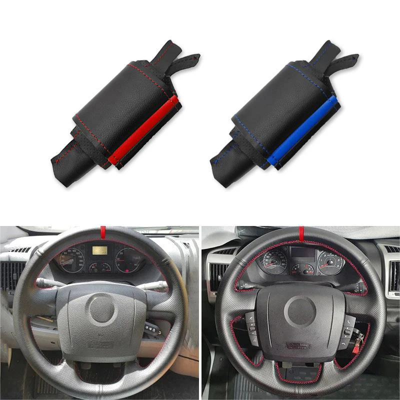 Car Steering Wheel Cover Leather Trim For Fiat Ducato Peugeot Boxer Citroen Jumper 2006-2019 Relay 2008-2019 Ram ProMaster 2018