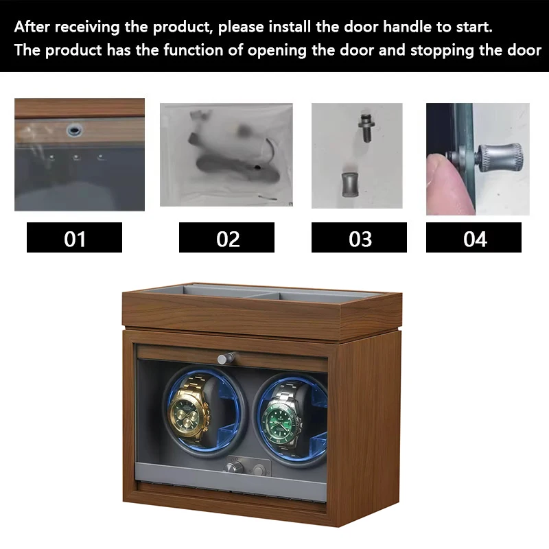 2-Slot Watch Winder Automatic LED Light Wooden Cover Material Suitable For Placing Jewelry Watch Box Case