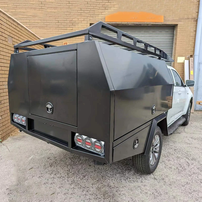 Hot Sell Durable Aluminum Double Cab Removable Tray and Ute Canopy with 3 Doors Customized Size & Logo Hardware Tools Storage