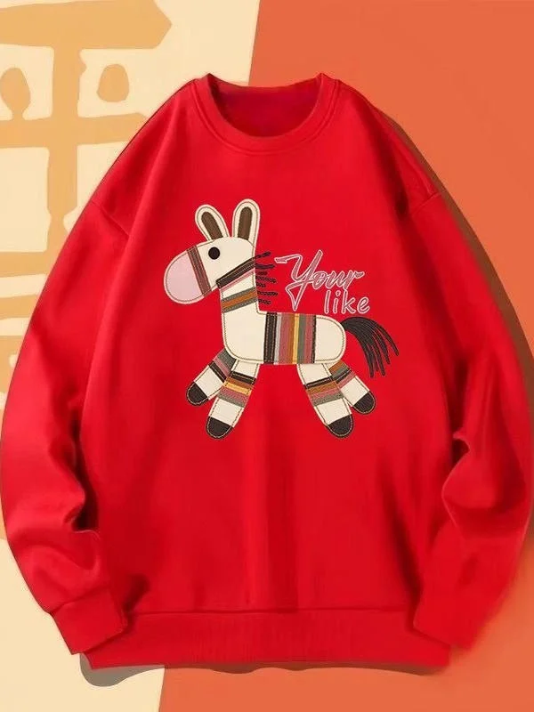 Rotes Thiened Fce Hoodie Sweatshirt Übergroß Herbst Winter Trendige Version ex Chinesisches Sternzeichen Jahr Pullover Sweat...