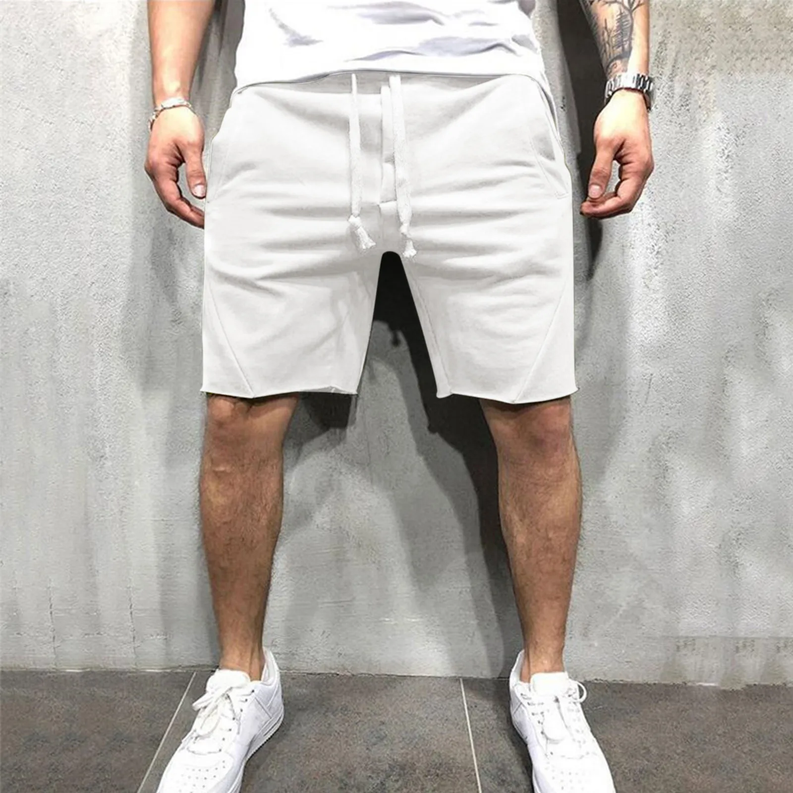 New Men\'S Cotton Linen Shorts Pants Male Summer Breathable Solid Color Linen Trousers Fitness Streetwear Lace Up Bottoms