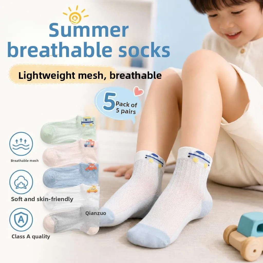 Boys Summer Ultra-Thin Cartoon Mesh Socks Baby Toddler Kids Short Socks Breathable Lightweight Footwear for Children