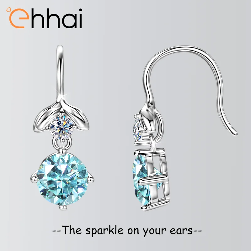 

Ehhai Full Round Cut Moissanite Dangle Hook Piercing Stud Earrings for Women Real 925 Sterling Silver Fine Jewelry Gifts Aretes
