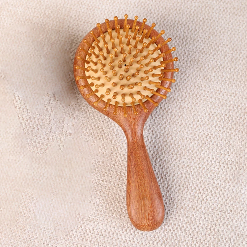 

Double-Sided Meridian Comb Scalp Therapy Massage Comb Head Caring Natural Sandalwood Round Handle Comb Scraping Body Massager