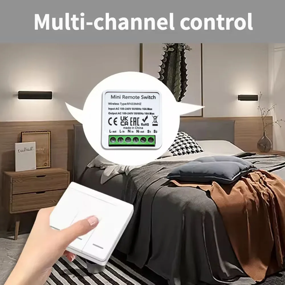 مفتاح لاسلكي ذكي عن بعد سهل الاستخدام ، مفاتيح إضاءة صغيرة للتحكم ، جهاز استقبال التتابع ، وحدة التشغيل الآلي ، مصباح LED منزلي ، RF MHz ، 16A