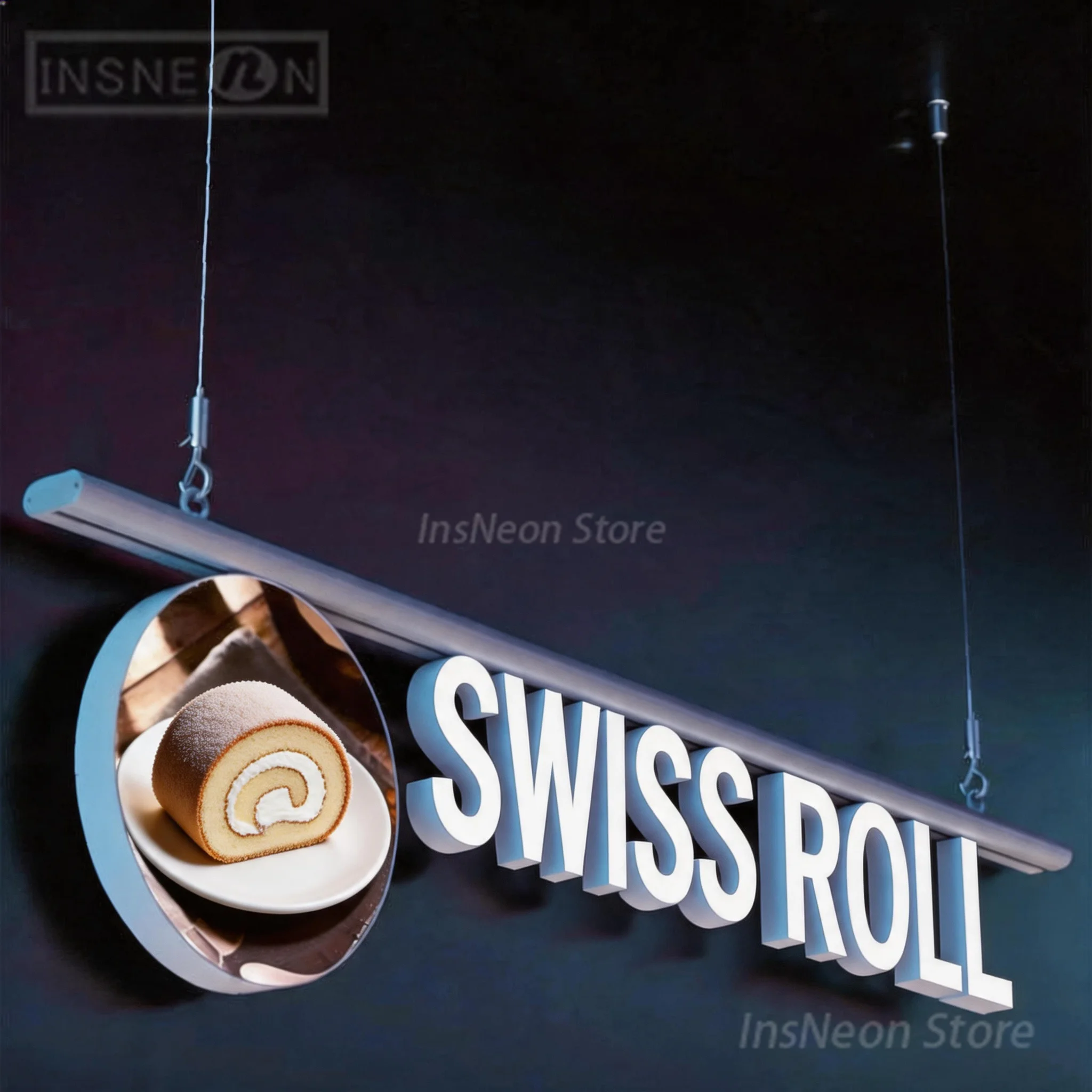 Custom Neon 3D LED Letters Signboard Swiss Roll, Advertising Business Wall Logo Luminous Outdoor Metal Acrylic Brand Sign