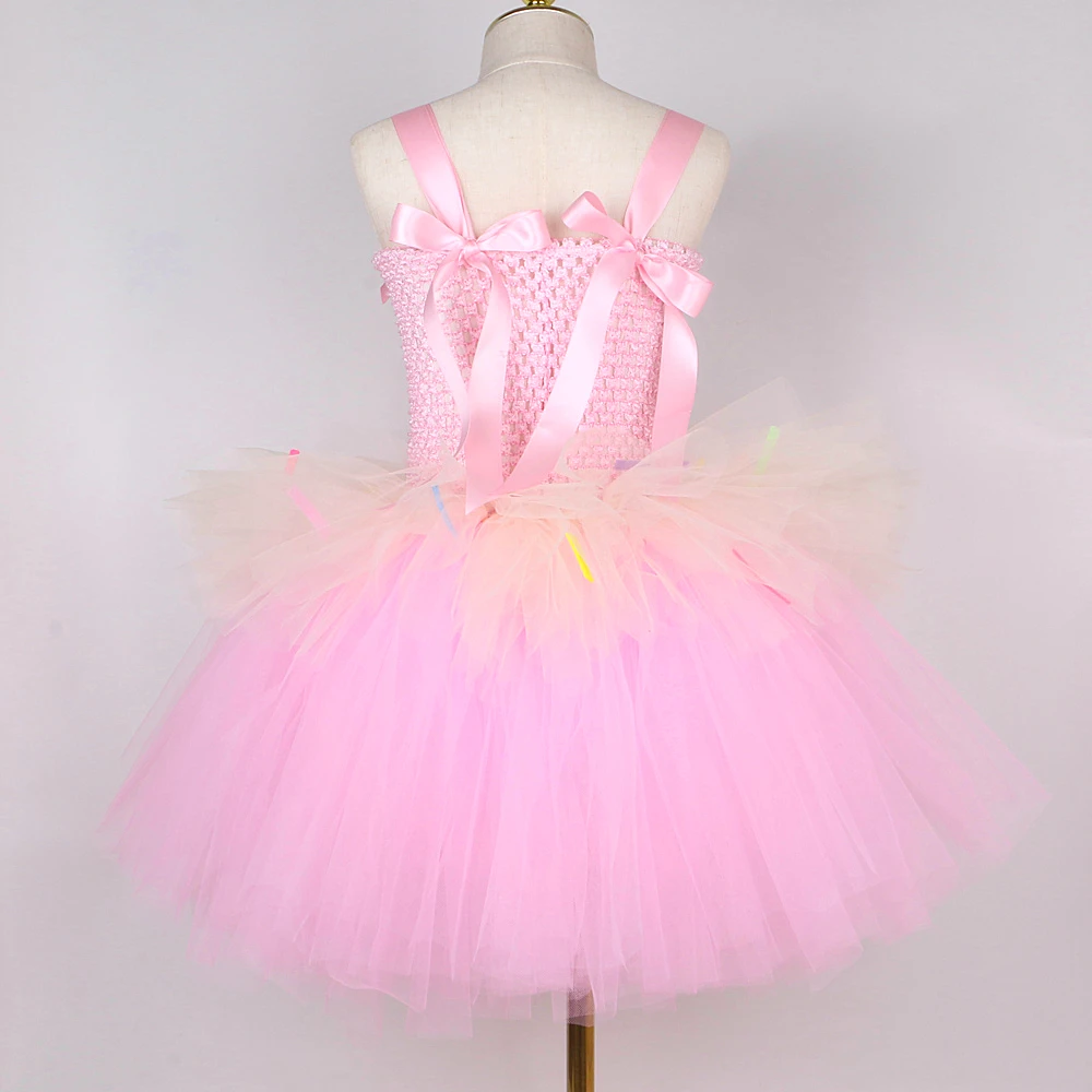 3 Layers Pink Donuts Birthday Dresses for Girls Doughnut Cake Smash Costume for Kids Toddler Photoshoot Outfit Baby Fluffy Tutus