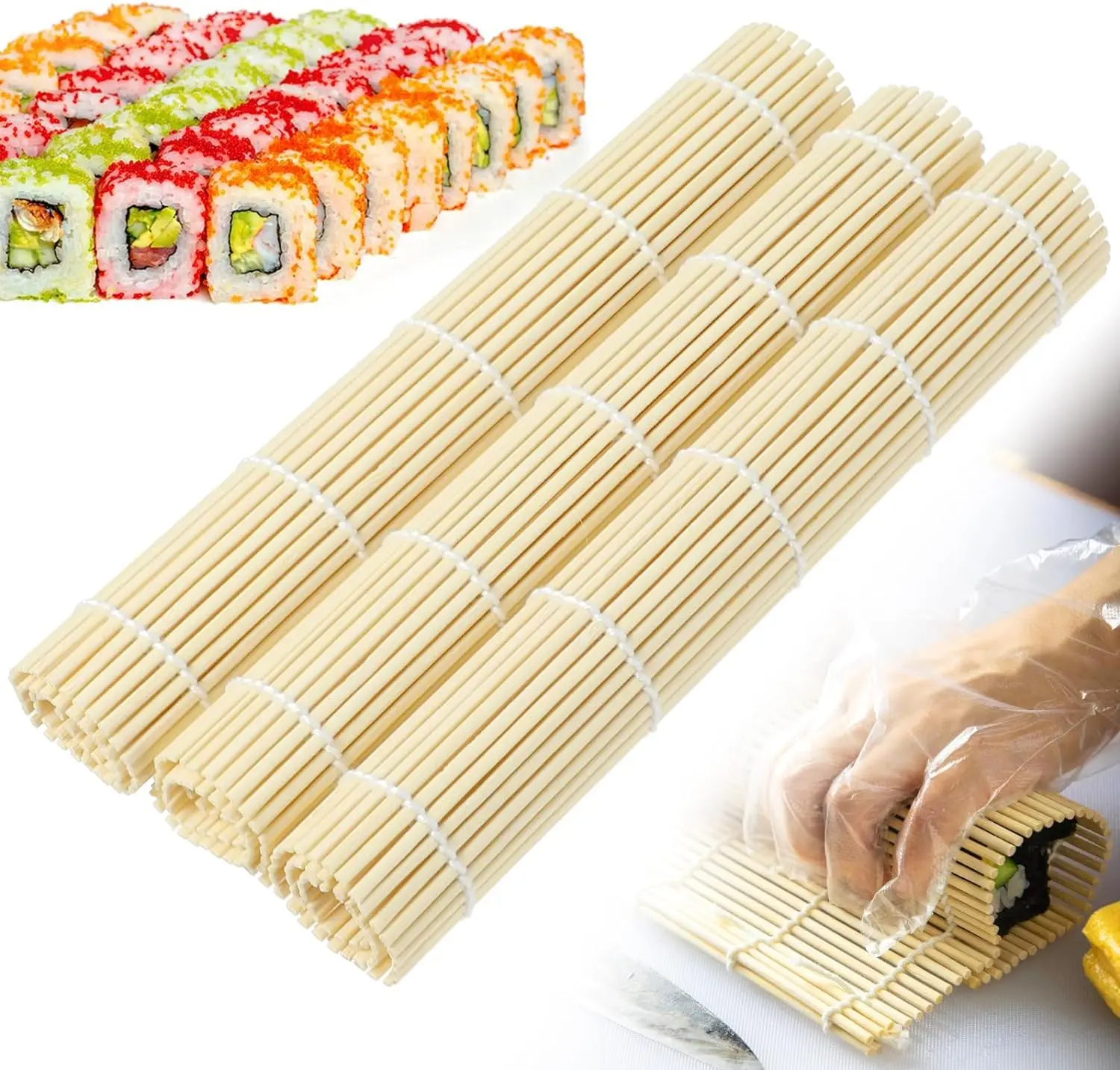 3Pcs Bamboo Sushi Rolling Mat Premium Sushi Mat Natural Bamboo Roll Placemat DIY Sushi Roller Mold Maker Helper for Beginner