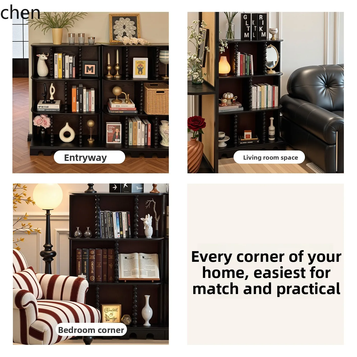

HTT Retro Style Solid Wood Bookshelf Vintage Half-Wall Floor-Standing Combination Bookshelf Sofa Storage Side Cabinet Display