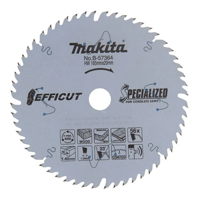 Makita B-57364 Electric Circular Saw Blade 185mm Cemented Carbide Saw Blade Wood Cutting Blade 165X2.0X2.2X56T Wood