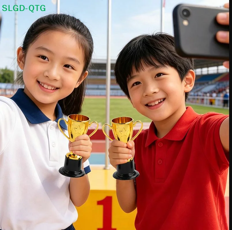 2 Pack Golden Mini Trophies With Star Pattern Stable Black Base For Kids Contests School Sports Day Awards