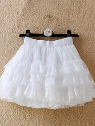 Summer High Waist Versatile Half Skirt Dancing Full Layered Lace Tulle Cake Short Skirt Women's Korean Style Commute Pure Color