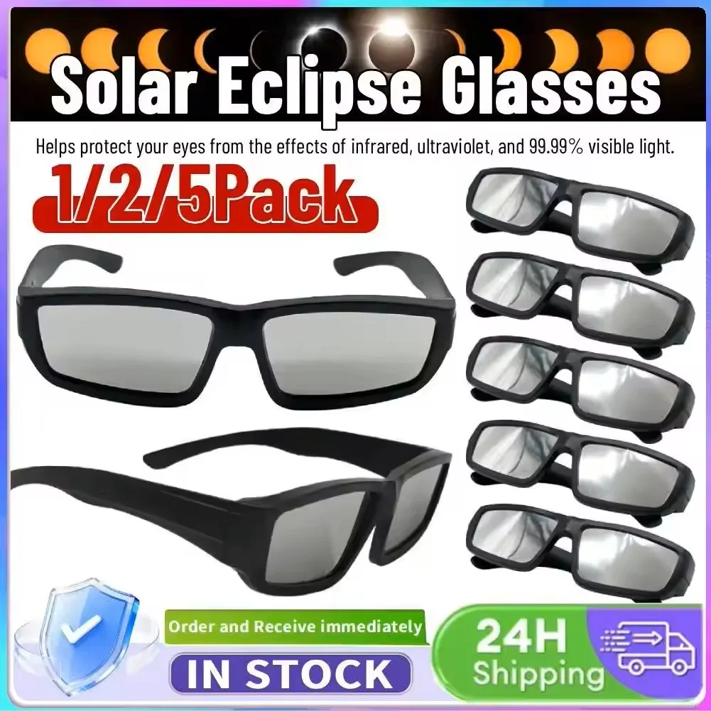 Image of Sichere Sonnenfinsternis-Brille mit Kunststoffrahmen, professioneller Solar-Viewer für direkte Sonnenbeobachtung, Brille für totale Sonnenfinsternis