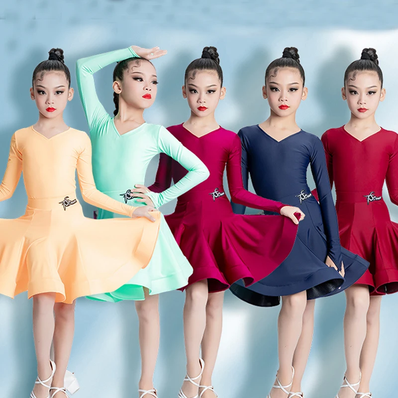 

Fashion Ballroom Dance Professional Clothes Girls Latin Dance Dress Child Tango Chacha Latin Dance Competition Dresses SL8013