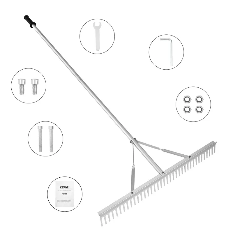 Landscape Rake 36" Head Aluminum Landscape Rake Lake Weed Rake with 75" Long Handle for Lawn Care Weeding Lake Garden