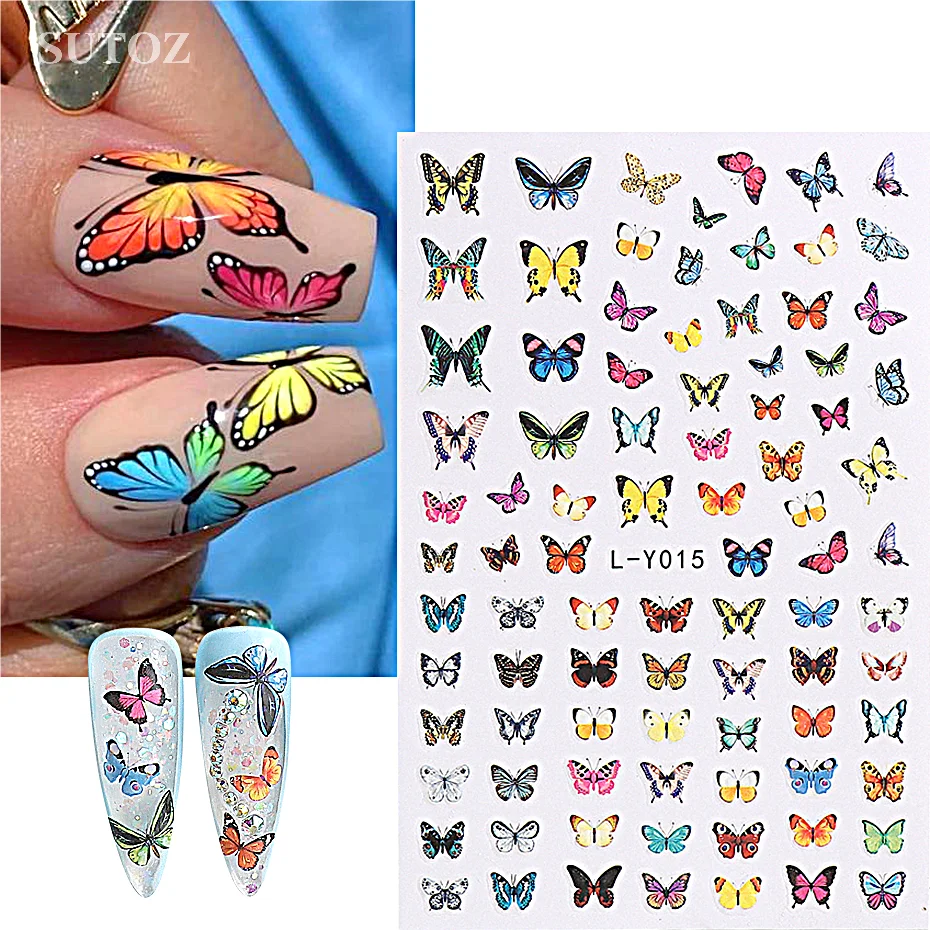 5d Blauwe Vlinder Nail Art Stickers Reliëf Kunstmatige Vlinder Lente Zomer Design Nagel Decals Barok Manicure Decor L-Y016