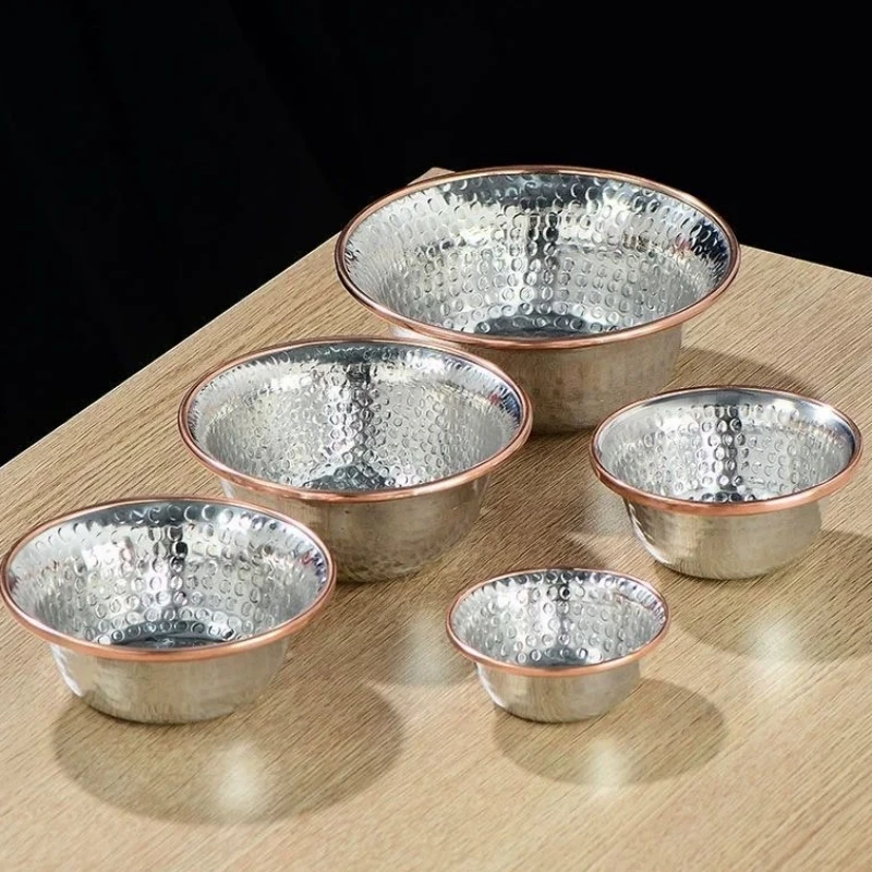 

Buddhist Silver Bowl, Copper ,Tribute Holy Water Cup, Engraved Hammer Tibetan Bowl,Home Desktop Decorative，1Pcs，Multiple Sizes