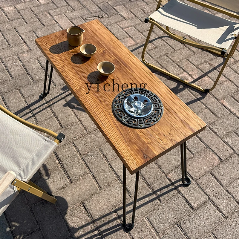 

LX old elm folding tea table camping portable small cassette stove solid wood tea table tea table