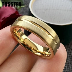 TUSSTEN 6MM Center Groove Flat Brushed Tungsten Ring For Men And Women's Fashionable Engagement And Wedding Rings