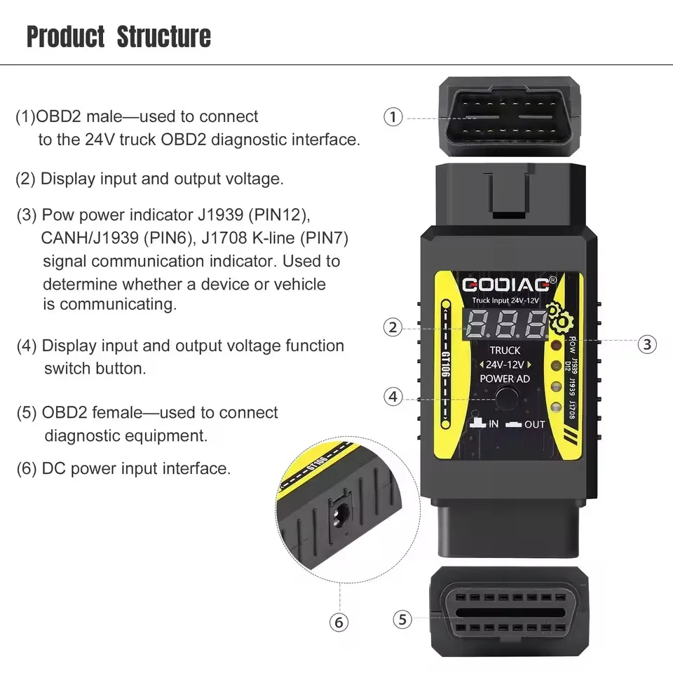 Godiag GT106 Plus 24V To12V Heavy Duty Truck Adapter for X431 for Truck Converter Heavy Duty Vehicles Diagnosis for GOLO DBSCAR