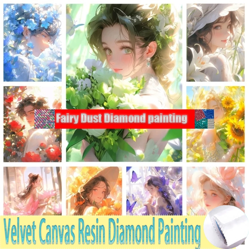 

5D DIY Фея Пыль Смола Алмазная Картина Японская Девушка Цветы Мозаика Искусство Набор Для Вышивки Крестом Полное Украшение Дома Лучший Подарок