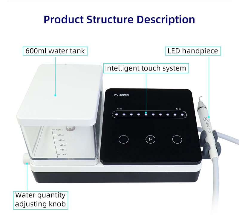 VVDental Ultraschall-Scaler mit LED-Licht-Handstück und 10 Stück Spitzen, Zahnreinigungsgerät für Zahnsteinentfernung, Parodontologie und Endodontie – Detail 4