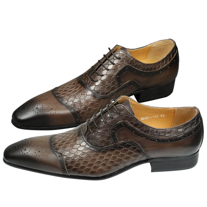 

Business Shoes Man Office Formal Banquet Party Snake Printed Handmade Leather Shoes Free Ship Luxury Comfortable Males Footwear