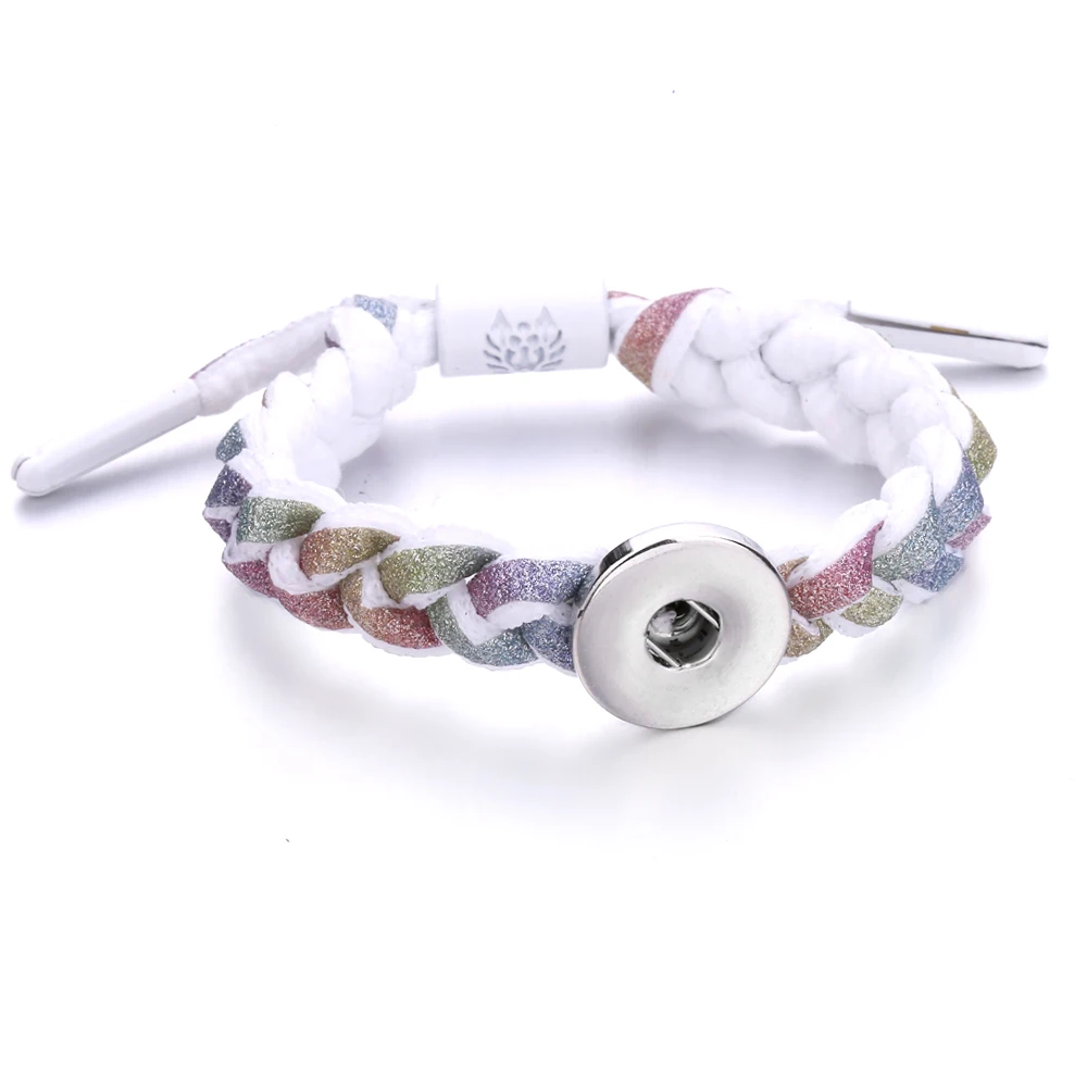 Snap Jewelry Adjustable Braided Shoelace Snap Bracelet fit 18mm Snap Button Handmade Snap Knit Shoelace Bracelets