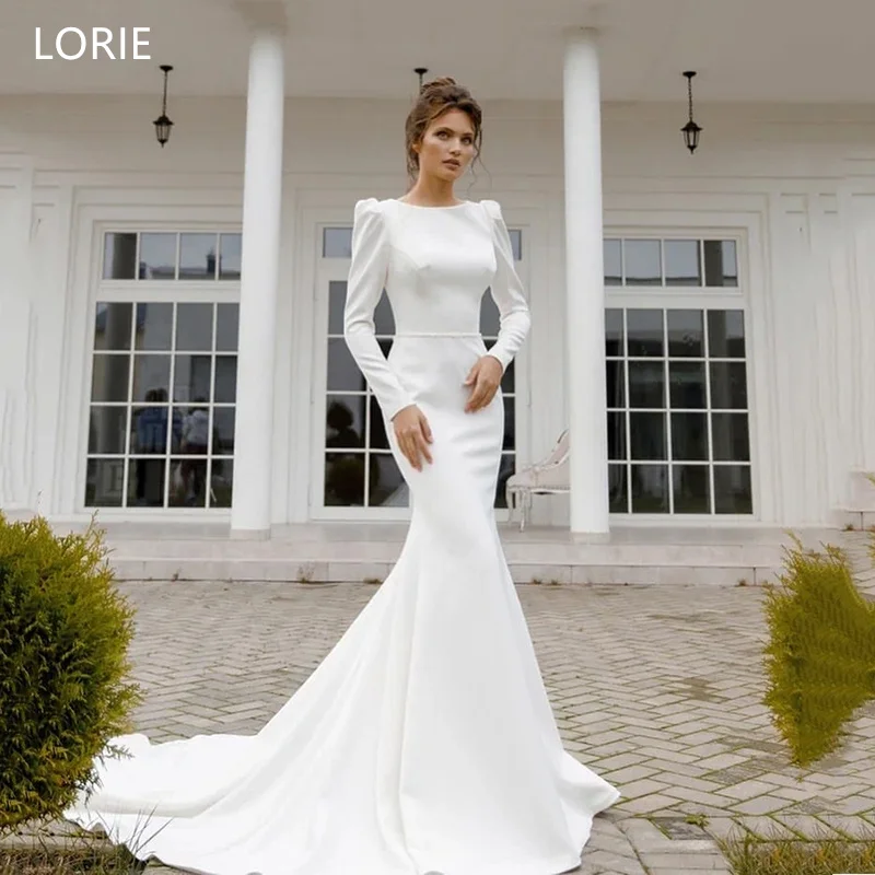 

LORIE Elegant Sheath Mermaid Wedding Dress Puff Sleeve Bridal Dresses Backless Wedding Gown Customized