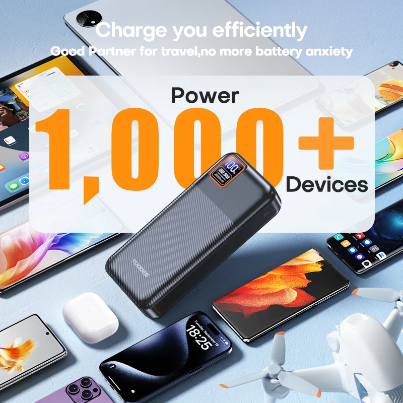 Tuodes-cargador portátil de carga rápida para iPhone, Samsung y Xiaomi, batería externa de gran capacidad de 20000 W, 22,5 mAh, PD20W