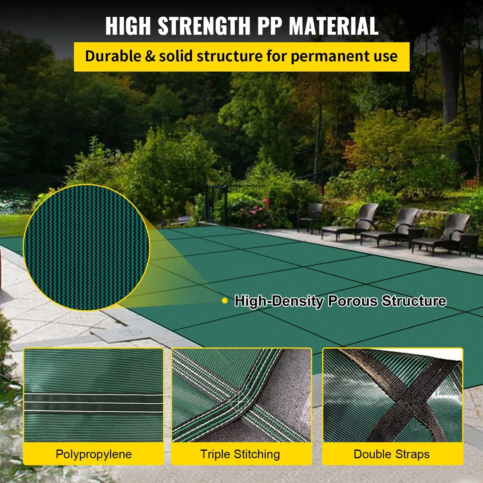 Pool Safety Cover Fits 20x40ft Rectangle Inground Safety Pool Cover Green Mesh Solid Pool Safety Cover for Swimming Pool W