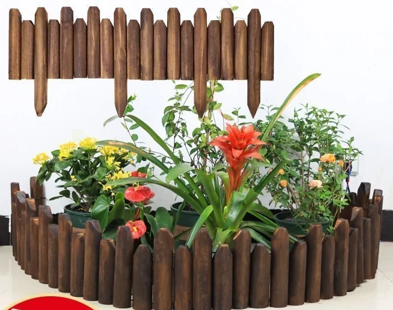 Round Log Preservative Wood Garden Fence, Simple Wooden Retaining Edging with Strap, Household Landscape Border