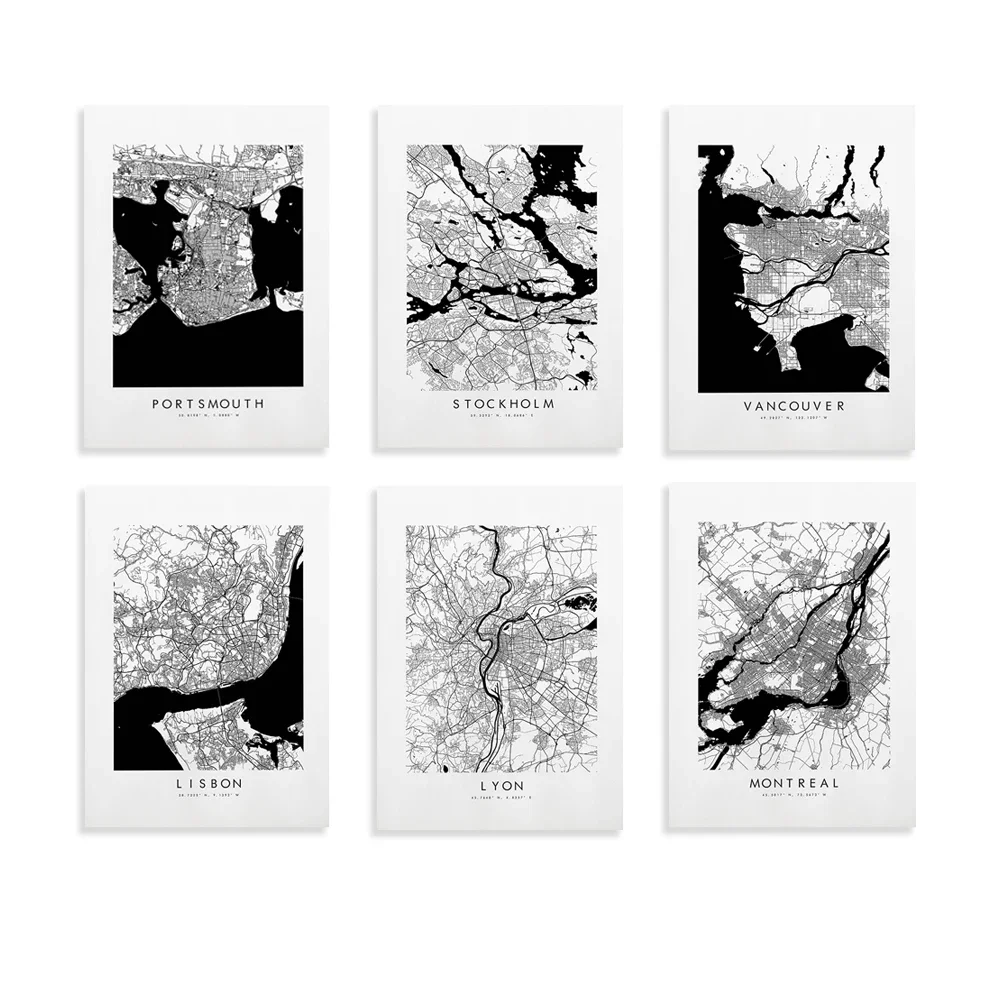 Stockholm,Vancouver,Lyon,Shanghai,Lisbon,Edmonton,Edinburgh,Portsmouth,Rome,Amsterdam,Montreal Map Print - City Map Poster