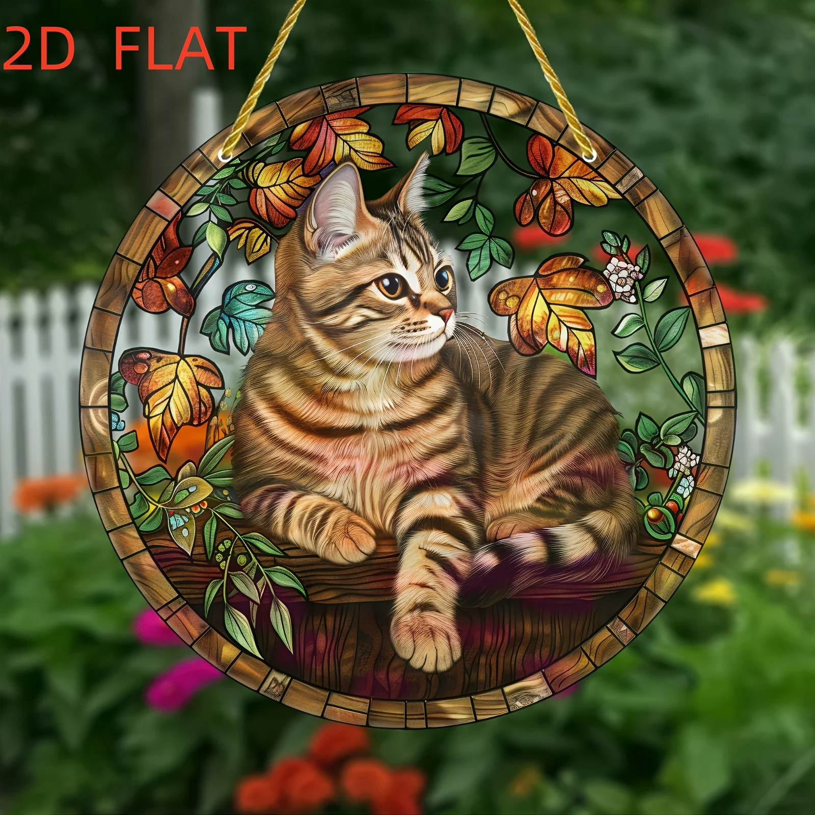 2D Flach - [2D Türvorhang] Ein Charmanter 3-Zoll Runder Acryl-Sonnenfänger mit Tabby-Katzen-Design, Perfekt für Zuhause und Veranda