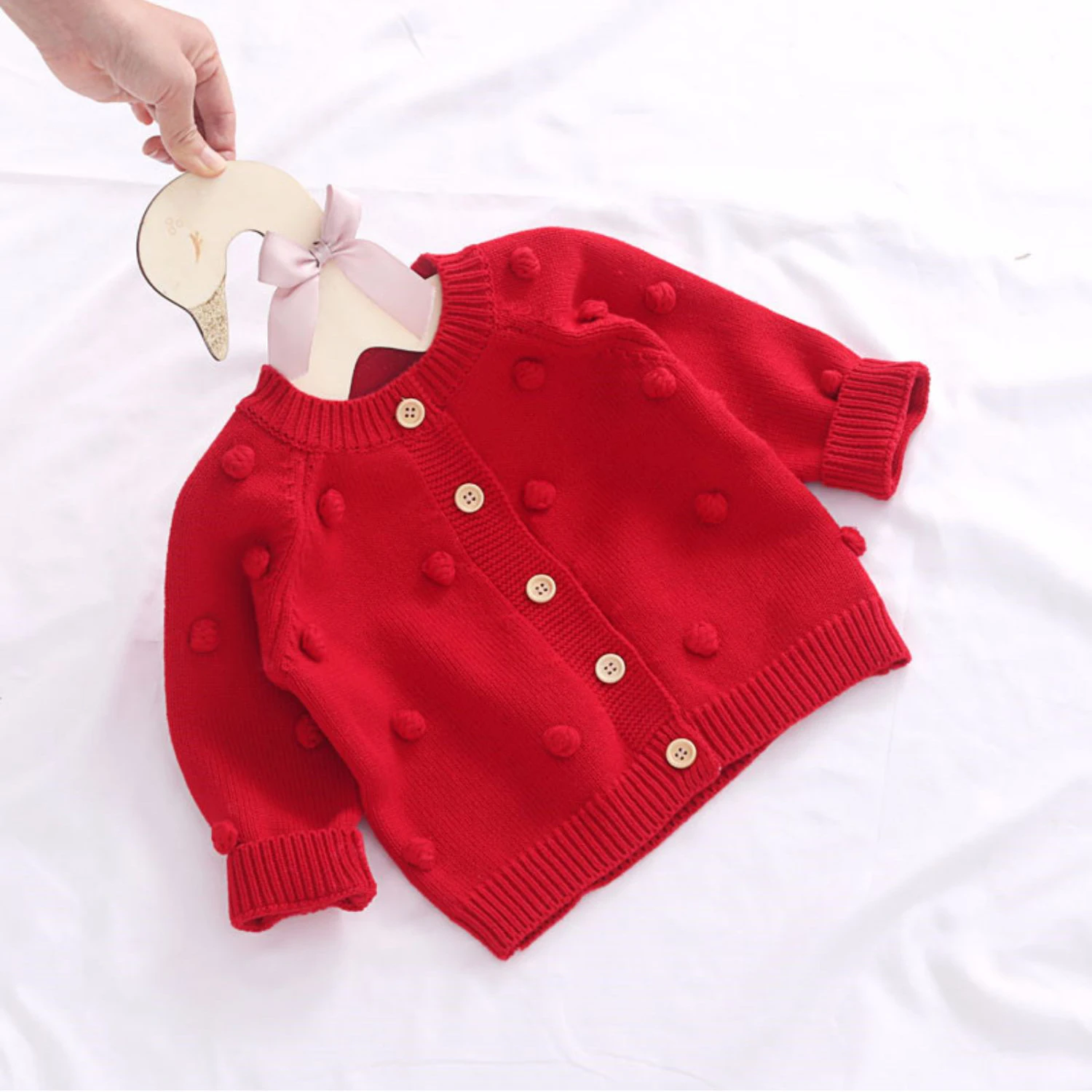 Christmas Baby Girls Red Sweater Cardigan Fashion Thickened Warm O-neck Knitted Coats Infant 3D Ball Cotton Sweater Jackets