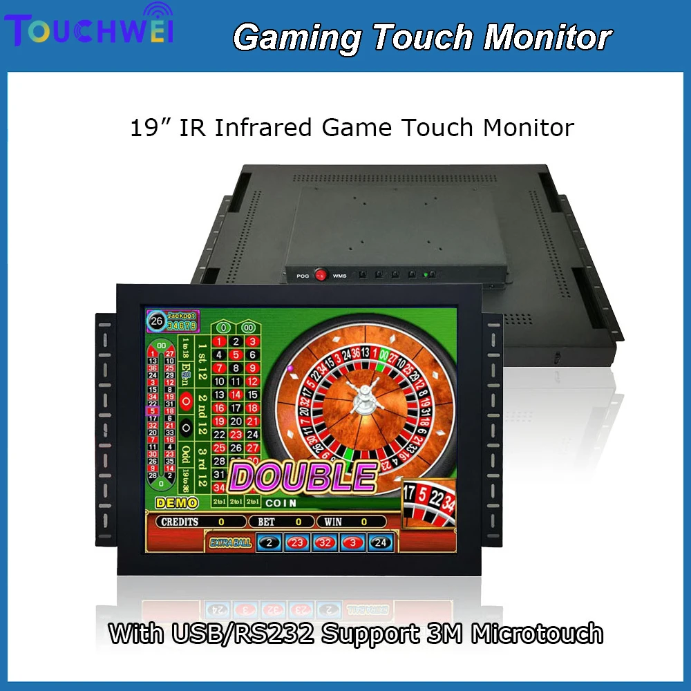 

19 Inch Black Color Gaming Use 1280*1024 IR Touch Monitor With USB/RS232 Touch Input