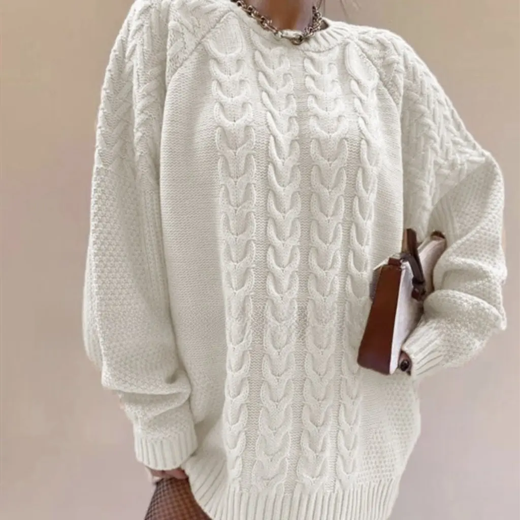 

Women's round Neck Thick Twist Sweater Loose Fit Autumn Winter European American Style Wish Dress Fashionable Casual Top