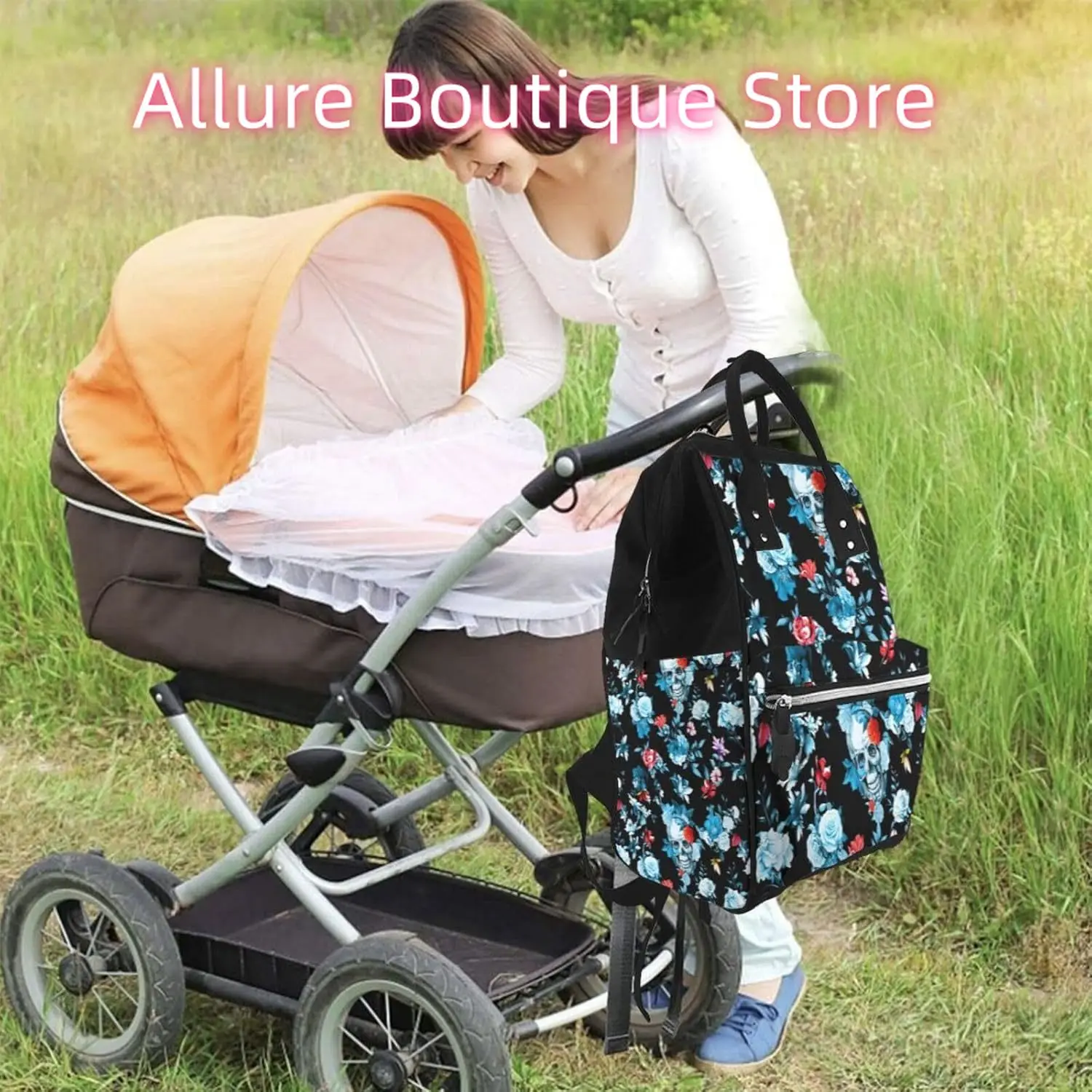 Spooky Skull Diaper Bag Backpack for Women Large Capacity Nappy Bag Multifunction Waterproof Mummy Backpacks for Mom Dad Essenti