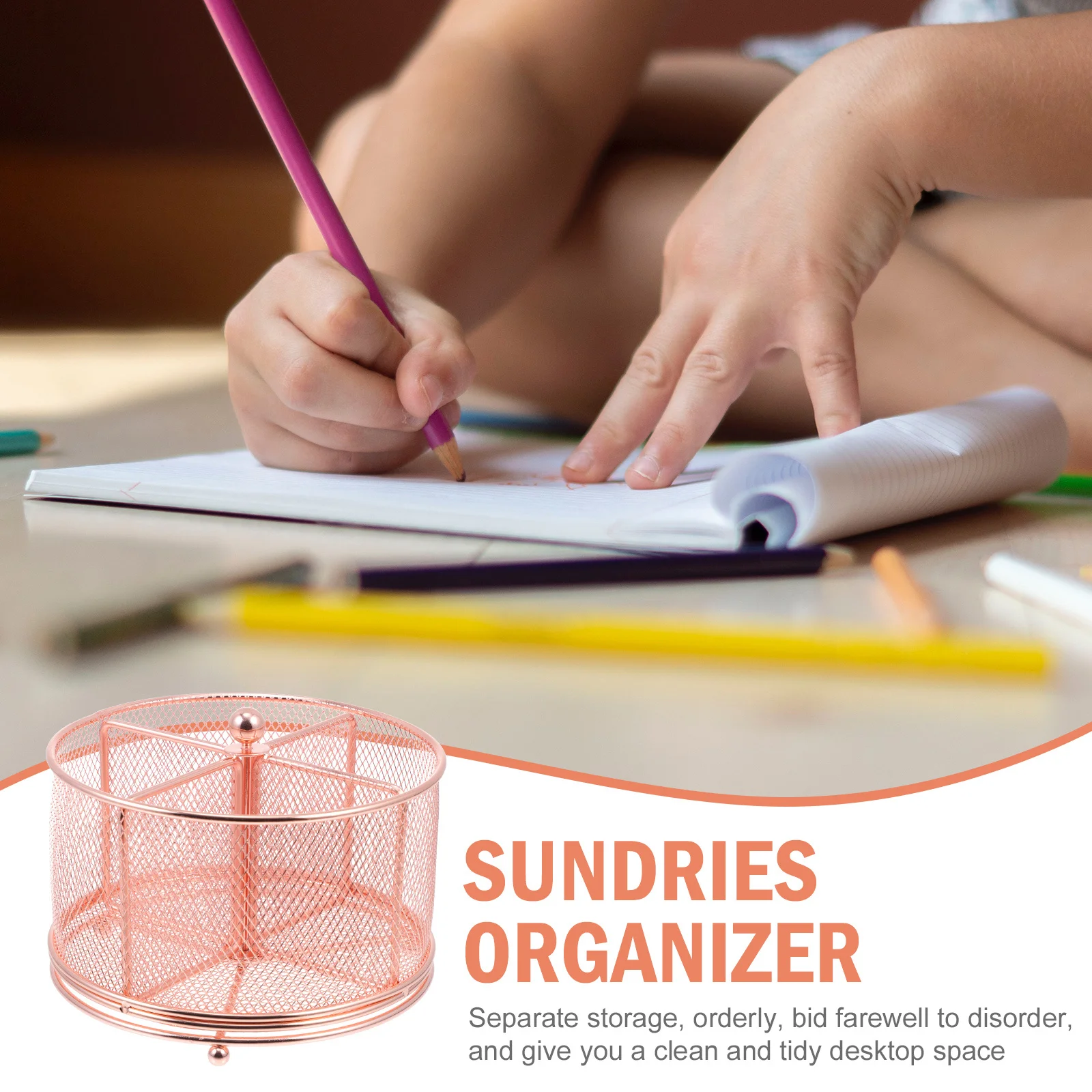 

Iron Rotatable Pen Holder Desktop Stationery Organizer Multi-Use Makeup Brush Pot for Office Home Decorative Storage