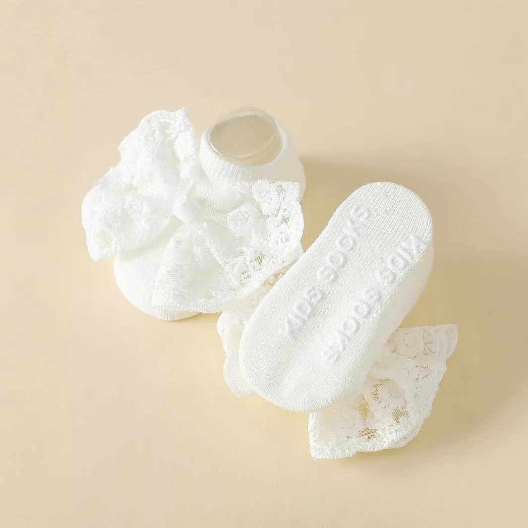 0-12month Baby Socks Newborn Girls Lace Bow Princess Anti Slip Socks Headband Spring Summer Children's Headwear Baby Items