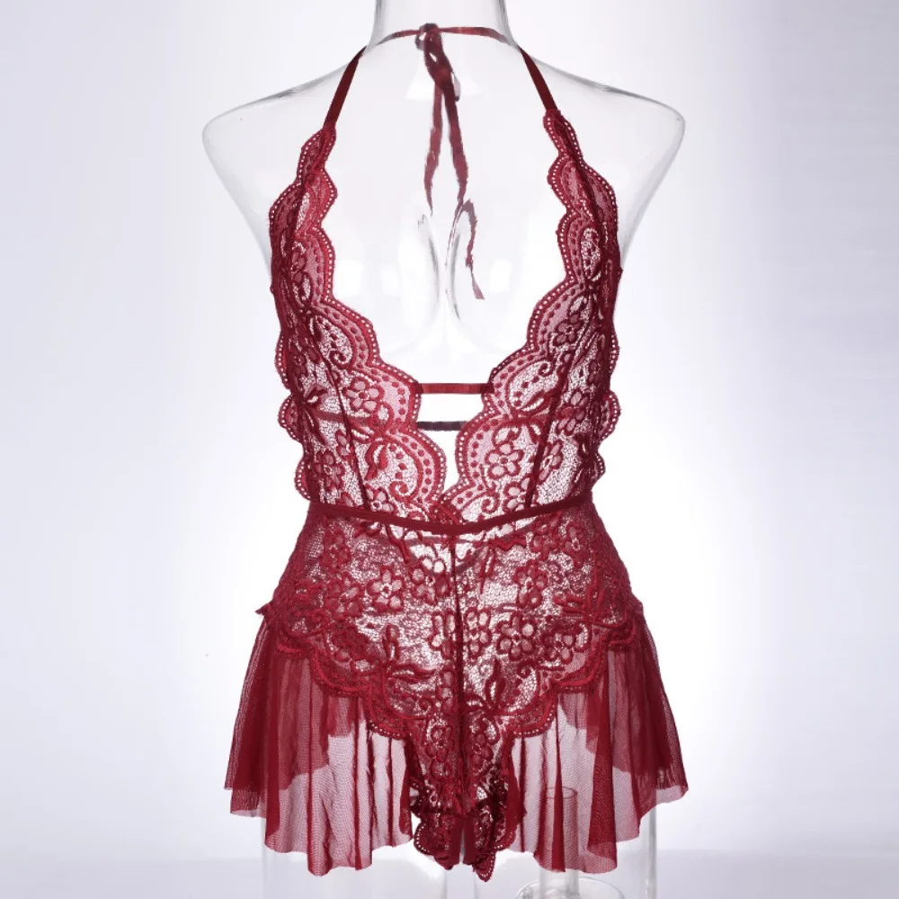 

Nightgown Sexy Lace Bodysuit Hanging Neck Slim Fit Sexy Clothing Dress Nightdress Sleeveless Lace Corset Skirt Couples Gifts