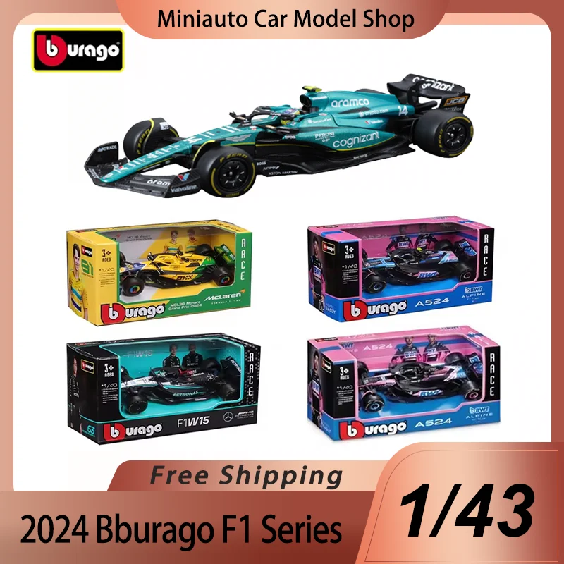 In Stock New 2024 Bburago 1:43 F1 Alloy Miniature Diecast Model Mclaren Mcl38 Bwt Alpine A524 Amg W15 F1 Car Custom Toy Kid Gift