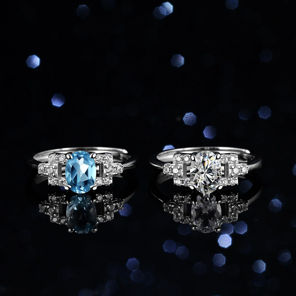 

Natural Blue Topaz Mozambique Diamond Ring for Women 18K Gold One Carat Geometric Egg Shaped Platinum PT950 Jewelry