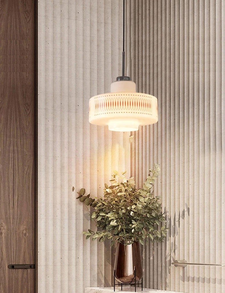 Nordic White Glass Pendant Light E27 Bulb Red Line