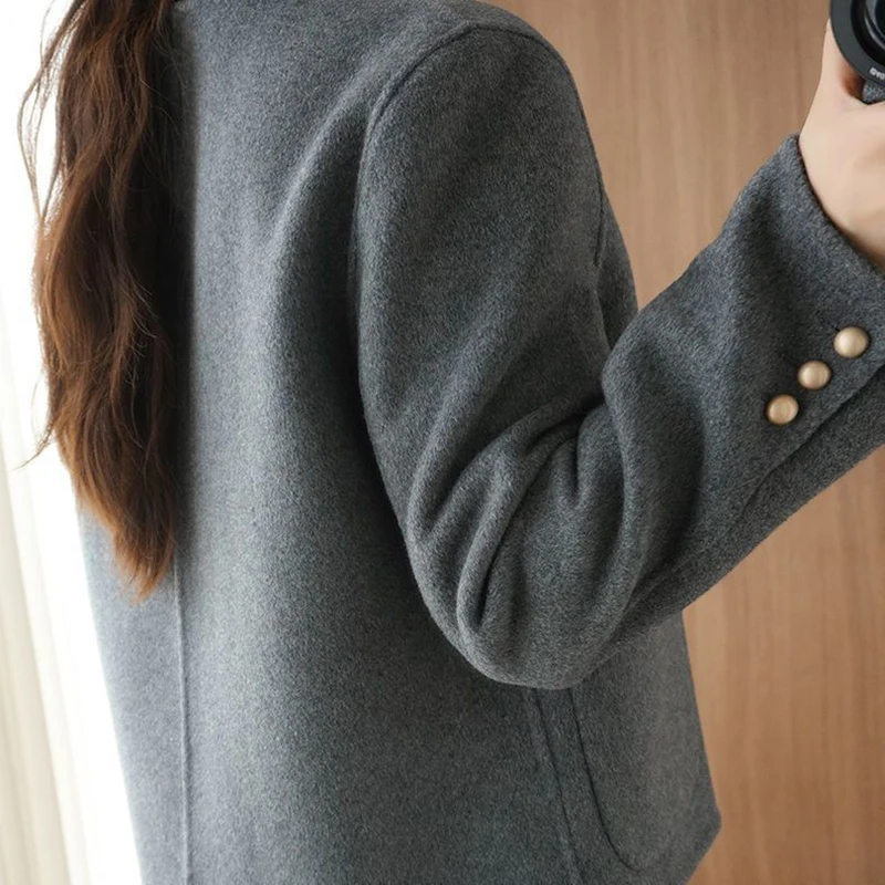 

Women's High-Grade Double-Sided Woolen Coat Long-Sleeved Short O-Neck Jacket All-Match Casual Outwear for Autumn 2026