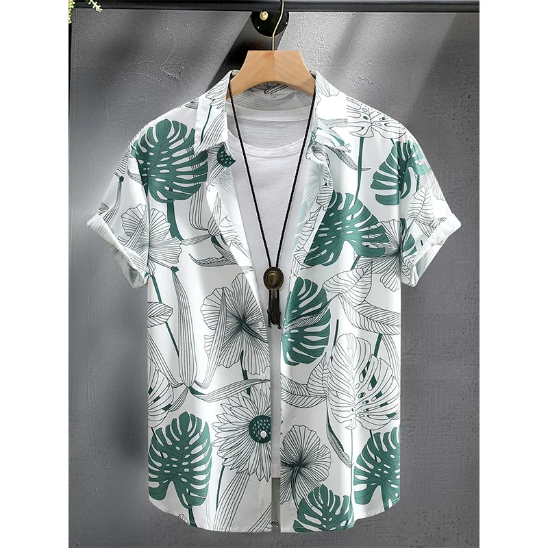 

The New Summer Beach Large Size Euro Code Teenagers Fashion Short-sleeved Flower Shirt High-quality Comfortable Men's Casual