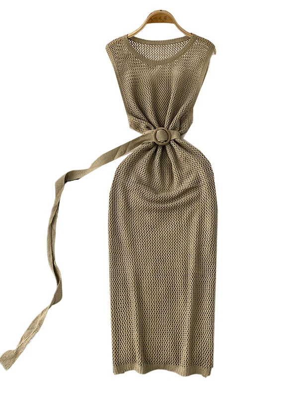 n Sle uitgehold gebreide Svel Dr dames taille cinching afslankende halflange rok hoge taille zomer Dr