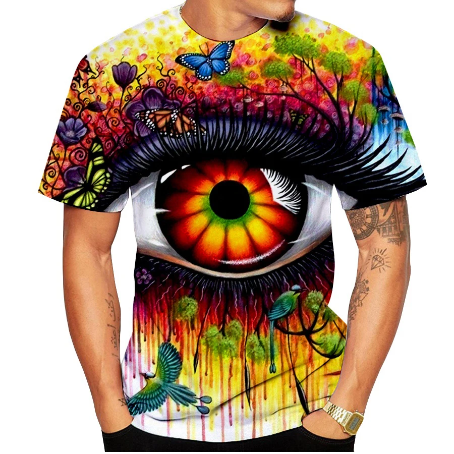 Men Causal Short Sleeve Eye Paint 3d Print Graphic Tee Shirts O-Neck Plus Size Tshirts Tops Fashion Cute Funny Blouse Shirts